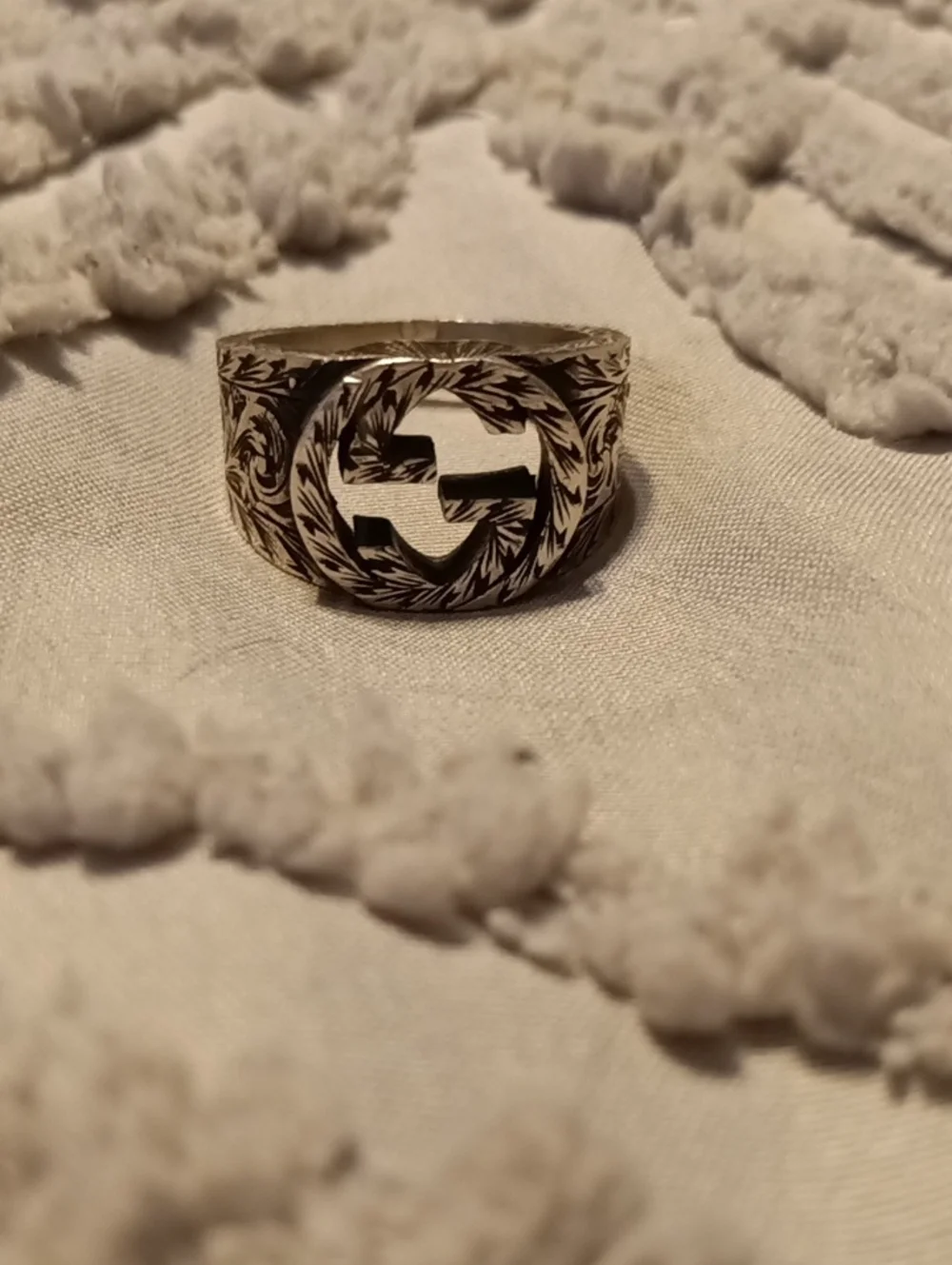 Gucci Silver-Tone Men's Signet Ring with Cutout Emblem